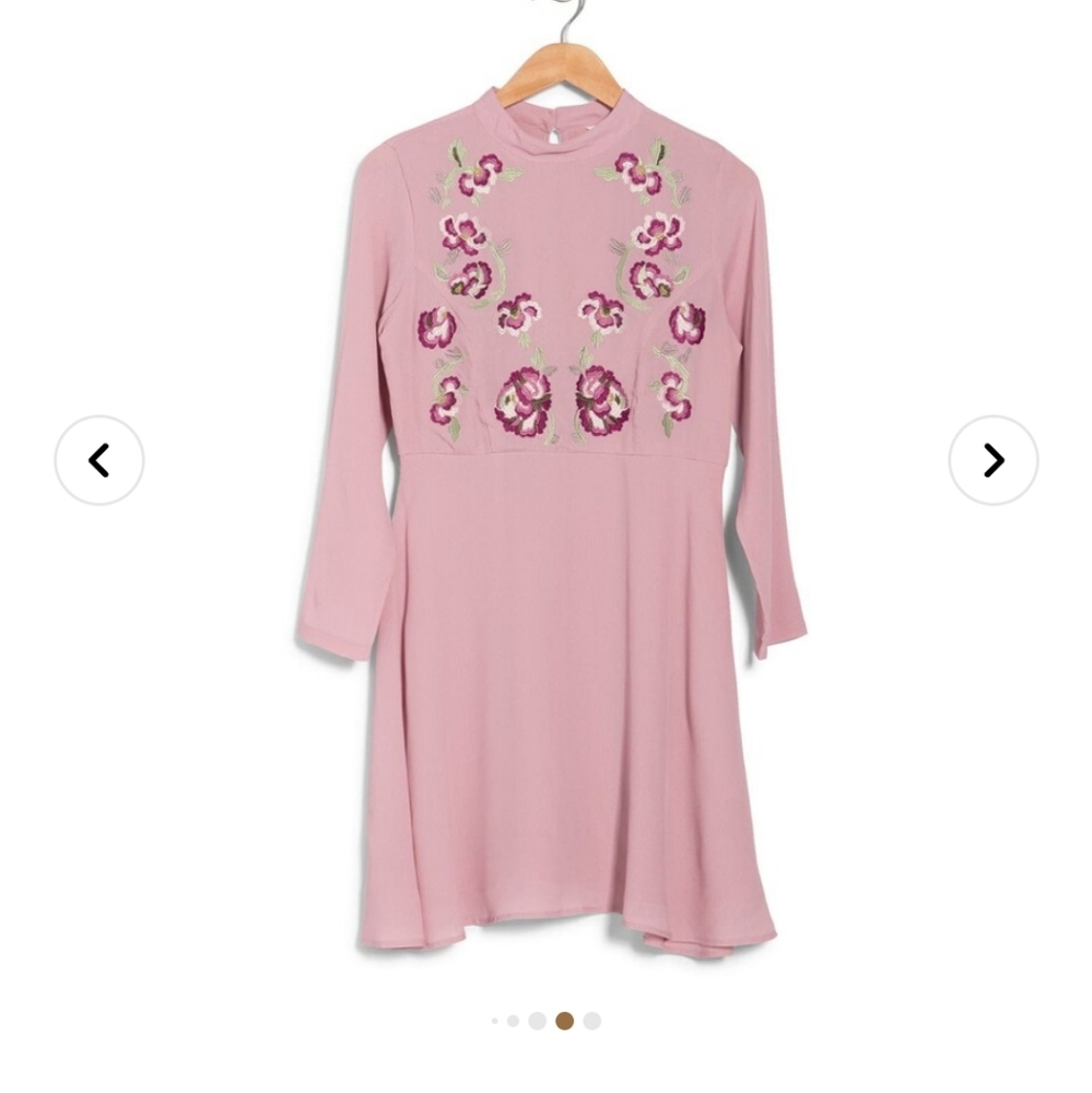 Nanette Lepore Pink Mock Neck Embroidered Dress